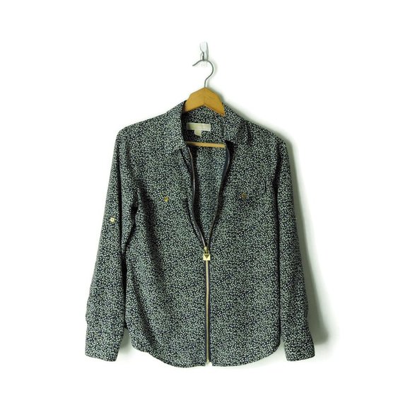 Michael Kors zip front lightweight long roll-up sleeves shirt blouse top - Picture 3 of 11